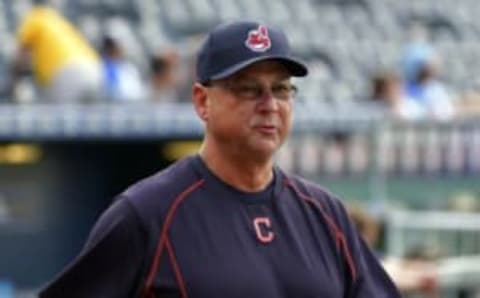 Jun 14, 2016; Kansas City, MO, USA; Cleveland Indians manager Francona (17) watches batting practice before the game against the Kansas City Royals at Kauffman Stadium. Mandatory Credit: Denny Medley-USA TODAY Sports