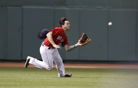 May 20, 2016; Boston, MA, USA; Boston Red Sox left fielder Swihart (23) makes the play against the Cleveland Indians in the seventh inning at Fenway Park. Mandatory Credit: David Butler II-USA TODAY Sports