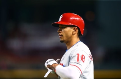 Jun 29, 2016; Phoenix, AZ, USA; Philadelphia Phillies second baseman Hernandez against the Arizona Diamondbacks at Chase Field. Mandatory Credit: Mark J. Rebilas-USA TODAY Sports