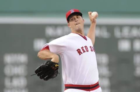 Jul 20, 2016; Boston, MA, USA; Boston Red Sox starting pitcher Drew Pomeranz (31) pitches during the first inning against the San Francisco Giants at Fenway Park. Mandatory Credit: Bob DeChiara-USA TODAY Sports