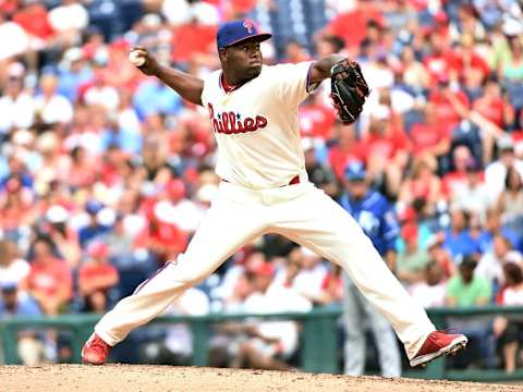 Jul 3, 2016; Philadelphia, PA, USA; Philadelphia Phillies relief pitcher Neris (50) throws a pitch during the eighth inning against the Kansas City Royals at Citizens Bank Park. The Phillies defeated the Royals, 7-2. Mandatory Credit: Eric Hartline-USA TODAY Sports