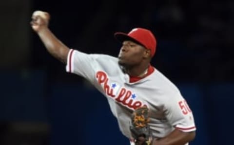 Jun 13, 2016; Toronto, Ontario, CAN; Philadelphia Phillies relief pitcher Neris (50) delivers a pitch against Toronto Blue Jays at Rogers Centre. Mandatory Credit: Dan Hamilton-USA TODAY Sports