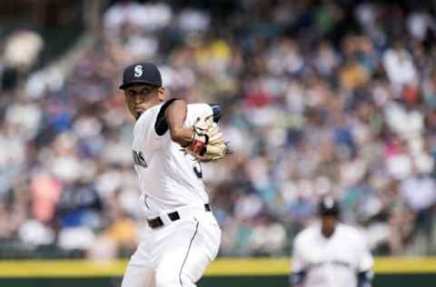 Jul 16, 2016; Seattle, WA, USA; Seattle Mariners relief pitcher Diaz (39) pitches to the Houston Astros during the eighth inning at Safeco Field. Seattle defeated Houston 1-0. Mandatory Credit: Steven Bisig-USA TODAY Sports