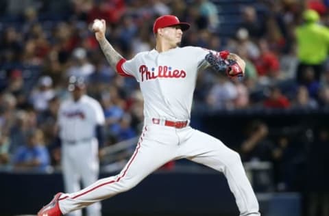 Jul 29, 2016; Atlanta, GA, USA; Philadelphia Phillies starting pitcher Vince Velasquez (28) throws a pitch against the Atlanta Braves in the fourth inning at Turner Field. Mandatory Credit: Brett Davis-USA TODAY Sports