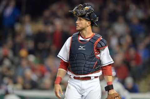 Apr 15, 2016; Cleveland, OH, USA; Cleveland Indians catcher Gomes at Progressive Field. The Mets won 6-5. Mandatory Credit: Ken Blaze-USA TODAY Sports