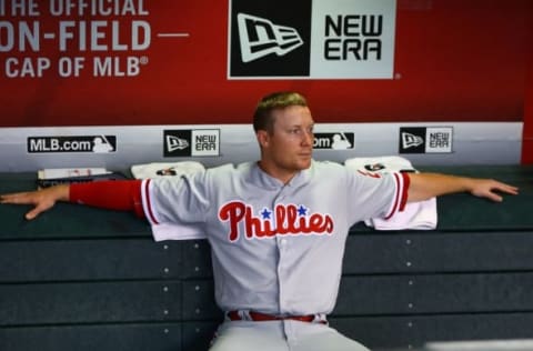 Jun 29, 2016; Phoenix, AZ, USA; Philadelphia Phillies outfielder Cody Asche against the Arizona Diamondbacks at Chase Field. Mandatory Credit: Mark J. Rebilas-USA TODAY Sports