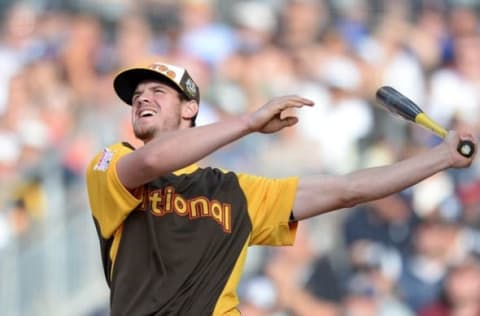 Jul 11, 2016; San Diego, CA, USA; National League infielder Myers of the San Diego Padres at bat in the quarterfinals during the All Star Game home run derby at PetCo Park. Mandatory Credit: Jake Roth-USA TODAY Sports