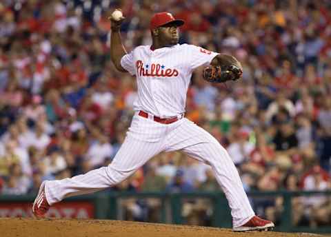 Aug 20, 2016; Philadelphia, PA, USA; Philadelphia Phillies relief pitcher Hector Neris (50) pitches during the eighth inning against the St. Louis Cardinals at Citizens Bank Park. The Philadelphia Phillies won 4-2. Mandatory Credit: Bill Streicher-USA TODAY Sports