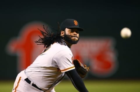 Jul 1, 2016; Phoenix, AZ, USA; San Francisco Giants pitcher Cueto against the Arizona Diamondbacks at Chase Field. Mandatory Credit: Mark J. Rebilas-USA TODAY Sports