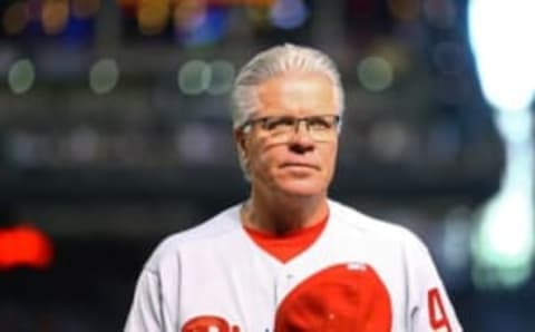 Jun 29, 2016; Phoenix, AZ, USA; Philadelphia Phillies manager Mackanin against the Arizona Diamondbacks at Chase Field. Mandatory Credit: Mark J. Rebilas-USA TODAY Sports