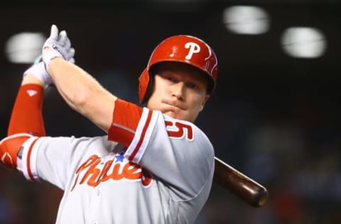 Jun 29, 2016; Phoenix, AZ, USA; Philadelphia Phillies outfielder Cody Asche against the Arizona Diamondbacks at Chase Field. Mandatory Credit: Mark J. Rebilas-USA TODAY Sports