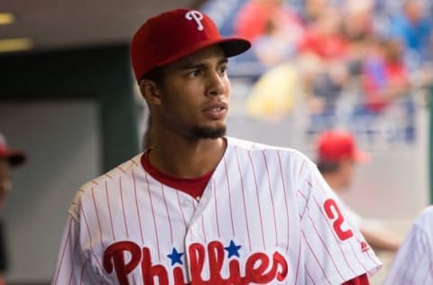 Aug 31, 2016; Philadelphia, PA, USA; Philadelphia Phillies right fielder Altherr (23) prior to action against the Washington Nationals at Citizens Bank Park. The Washington Nationals won 2-1. Mandatory Credit: Bill Streicher-USA TODAY Sports