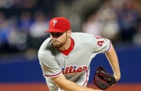 Sep 24, 2016; New York City, NY, USA; Philadelphia Phillies starting pitcher Asher (49) pitches against the New York Mets during the first inning at Citi Field. Mandatory Credit: Brad Penner-USA TODAY Sports