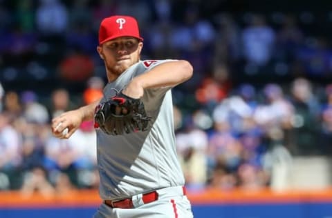 Sep 25, 2016; New York City, NY, USA; Philadelphia Phillies starting pitcher Thompson (44) pitches during the first inning against the New York Mets at Citi Field. Mandatory Credit: Anthony Gruppuso-USA TODAY Sports