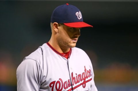 Aug 1, 2016; Phoenix, AZ, USA; Washington Nationals pitcher Jonathan Papelbon against the Arizona Diamondbacks at Chase Field. Mandatory Credit: Mark J. Rebilas-USA TODAY Sports