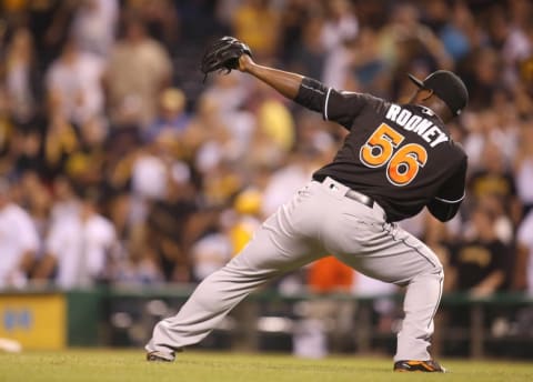 Fernando Rodney and his Trademark “shooting arrow” (Mandatory Credit: Charles LeClaire-USA TODAY Sports)