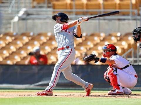 Oct 11, 2016; Glendale, AZ, USA; Philadelphia Phillies infielder Scott Kingery of the Scottsdale Scorpions against the Glendale Desert Dogs during an Arizona Fall League game at Camelback Ranch. Mandatory Credit: Mark J. Rebilas-USA TODAY Sports