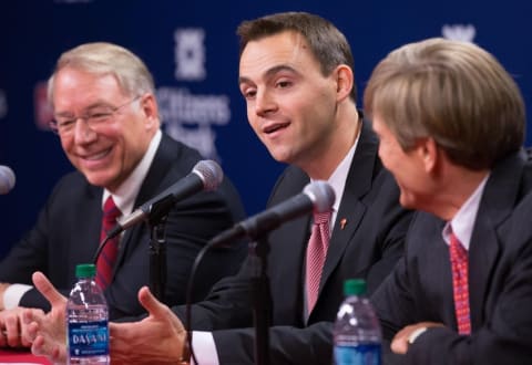 Philadelphia Phillies president Andy MacPhail (L) and general manager Matt Klentak (M) and part owner John Middleton (R. )(Mandatory Credit: Bill Streicher-USA TODAY Sports)