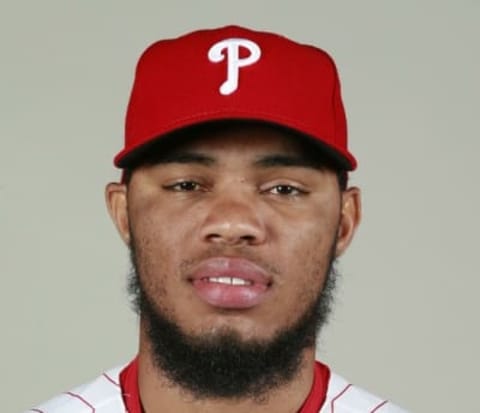 Feb 26, 2016; Clearwater, FL, USA; Philadelphia Phillies relief pitcher Jimmy Cordero (72) poses for a photo during photo day at Bright House Field. Mandatory Credit: Kim Klement-USA TODAY Sports