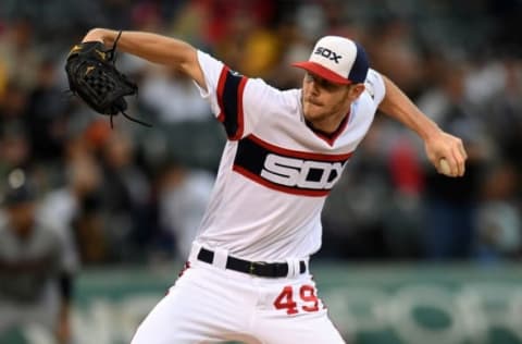 Oct 2, 2016; Chicago, IL, USA; Chicago White Sox starting pitcher Chris Sale (49) pitches against the Minnesota Twins during the first inning at U.S. Cellular Field. Mandatory Credit: Patrick Gorski-USA TODAY Sports