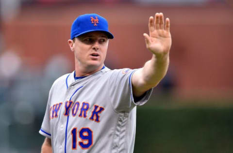 Oct 1, 2016; Philadelphia, PA, USA; New York Mets right fielder Jay Bruce (19) in action during a baseball game against the Philadelphia Phillies at Citizens Bank Park. Mandatory Credit: Derik Hamilton-USA TODAY Sports