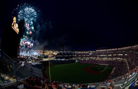 Jul 2, 2016; Philadelphia, PA, USA; General view of a post game firework display after action between the Philadelphia Phillies and the Kansas City Royals at Citizens Bank Park. The Kansas City Royals won 6-2. Mandatory Credit: Bill Streicher-USA TODAY Sports