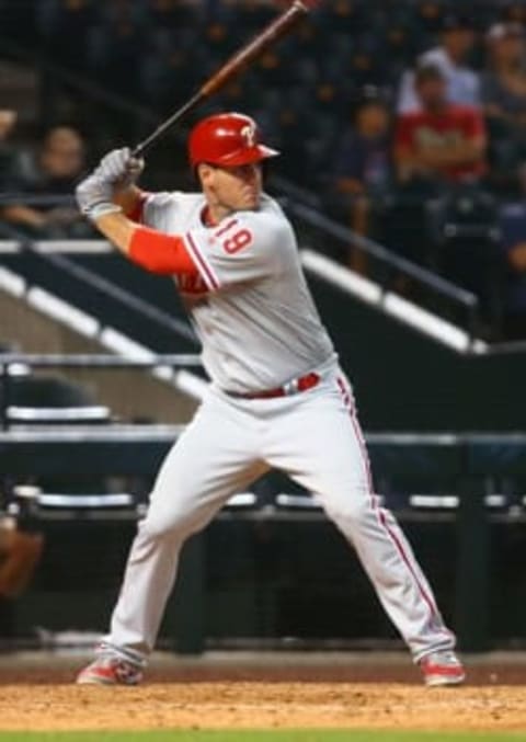 Jun 29, 2016; Phoenix, AZ, USA; Philadelphia Phillies first baseman Tommy Joseph against the Arizona Diamondbacks at Chase Field. Mandatory Credit: Mark J. Rebilas-USA TODAY Sports