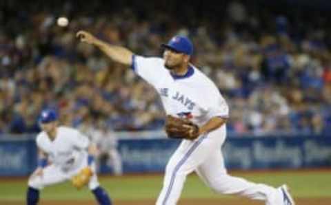 Sep 23, 2016; Toronto, Ontario, CAN; Toronto Blue Jays pitcher Joaquin Benoit (53) pitches against the New York Yankees in the seventh inning at Rogers Centre. Mandatory Credit: John E. Sokolowski-USA TODAY Sports