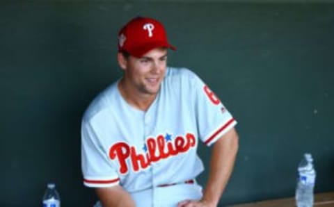 Nov 5, 2016; Surprise, AZ, USA; East infielder Scott Kingery of the Philadelphia Phillies during the Arizona Fall League Fall Stars game at Surprise Stadium. Mandatory Credit: Mark J. Rebilas-USA TODAY Sports