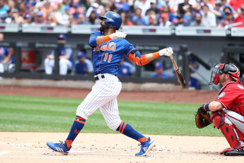 NEW YORK, NY – JULY 15: Jose Bautista #11 of the New York Mets bats against the Washington Nationals during their game at Citi Field on July 15, 2018 in New York City. (Photo by Al Bello/Getty Images)