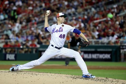 WASHINGTON, DC – JULY 17: Jacob deGrom #48 of the New York Mets and the National League pitches in the third inning against the American League during the 89th MLB All-Star Game, presented by Mastercard at Nationals Park on July 17, 2018 in Washington, DC. (Photo by Rob Carr/Getty Images)