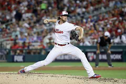 WASHINGTON, DC – JULY 17: Aaron Nola #27 of the Philadelphia Phillies and the National League pitches in the fifth inning against the American League during the 89th MLB All-Star Game, presented by Mastercard at Nationals Park on July 17, 2018 in Washington, DC. (Photo by Rob Carr/Getty Images)