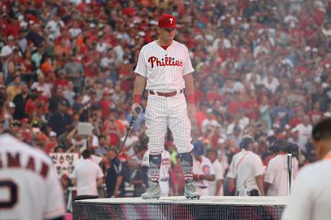 WASHINGTON, DC – JULY 16: Rhys Hoskins #17 of the Philadelphia Phillies during the T-Mobile Home Run Derby at Nationals Park on July 16, 2018 in Washington, DC. (Photo by Patrick Smith/Getty Images)