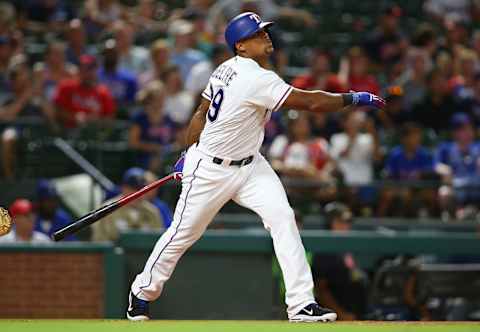 ARLINGTON, TX – JULY 21: Adrian Beltre #29 of the Texas Rangers hits a two run home run home run in the seventh inning against the Cleveland Indians at Globe Life Park in Arlington on July 21, 2018 in Arlington, Texas. (Photo by Rick Yeatts/Getty Images)