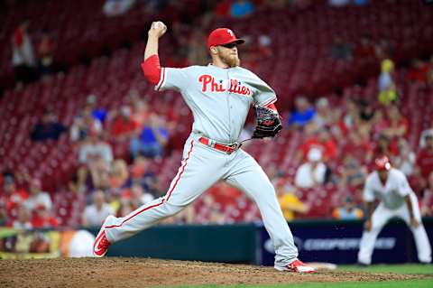 CINCINNATI, OH – JULY 26: Jake Thompson #44 of the Philadelphia Phillies throws a pitch in the 9th inning against the Cincinnati Reds at Great American Ball Park on July 26, 2018 in Cincinnati, Ohio. (Photo by Andy Lyons/Getty Images)