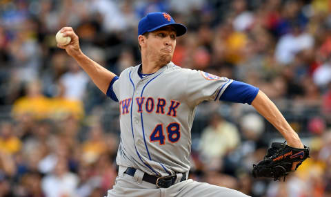 PITTSBURGH, PA – JULY 28: Jacob deGrom #48 of the New York Mets delivers a pitch in the first inning during the game against the Pittsburgh Pirates at PNC Park on July 28, 2018 in Pittsburgh, Pennsylvania. (Photo by Justin Berl/Getty Images)