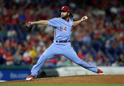 PHILADELPHIA, PA – AUGUST 2: Austin Davis #54 of the Philadelphia Phillies delivers a pitch in the seventh inning during a game against the Miami Marlins at Citizens Bank Park on August 2, 2018 in Philadelphia, Pennsylvania. The Phillies won 5-2. (Photo by Hunter Martin/Getty Images)