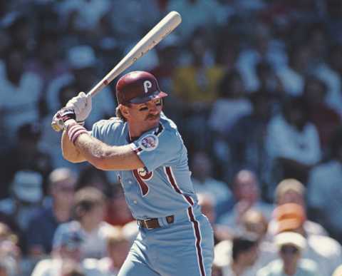 Mike Schmidt,Third and First Baseman for the Philadelphia Phillies prepares to bat the during the Major League Baseball National League East game against the Chicago Cubs on 28 June 1988 at Wrigley Field, Chicago, United States. Cubs won the game 6 – 4. (Photo by Jonathan Daniel/Allsport/Getty Images)