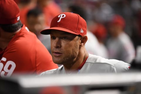 PHOENIX, AZ – AUGUST 06: Manager Gabe Kapler #22 of the Philadelphia Phillies looks on from the top step of the dugout against the Arizona Diamondbacks during the second inning at Chase Field on August 6, 2018 in Phoenix, Arizona. (Photo by Norm Hall/Getty Images)