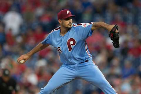 PHILADELPHIA, PA – AUGUST 16: Zach Eflin #56 of the Philadelphia Phillies throws a pitch in the top of the first inning against the New York Mets in game two of the doubleheader at Citizens Bank Park on August 16, 2018 in Philadelphia, Pennsylvania. (Photo by Mitchell Leff/Getty Images)