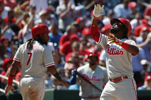 WASHINGTON, DC – AUGUST 23: Odubel Herrera #37 of the Philadelphia Phillies celebrates after hitting a two-run home run in the seventh inning against the Washington Nationals at Nationals Park on August 23, 2018 in Washington, DC. (Photo by Patrick McDermott/Getty Images)