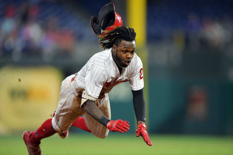 PHILADELPHIA, PA – AUGUST 29: Roman Quinn #24 of the Philadelphia Phillies slides into third base on a triple in the eighth inning against the Washington Nationals at Citizens Bank Park on August 29, 2018 in Philadelphia, Pennsylvania. (Photo by Drew Hallowell/Getty Images)