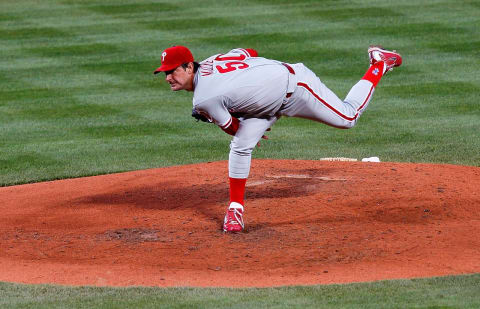 ATLANTA – APRIL 22: Jamie Moyer #50 of the Philadelphia Phillies against the Atlanta Braves at Turner Field on April 22, 2010 in Atlanta, Georgia. (Photo by Kevin C. Cox/Getty Images)