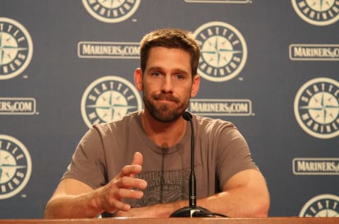 SEATTLE – JULY 09: Cliff Lee of the Seattle Mariners speaks at a press conference announcing his trade to the Texas Rangers for first baseman Justin Smoak, pitcher Blake Beavan, Double-A Frisco reliever Josh Lueke and second baseman Matt Lawson at Safeco Field on July 9, 2010 in Seattle, Washington. (Photo by Otto Greule Jr/Getty Images)