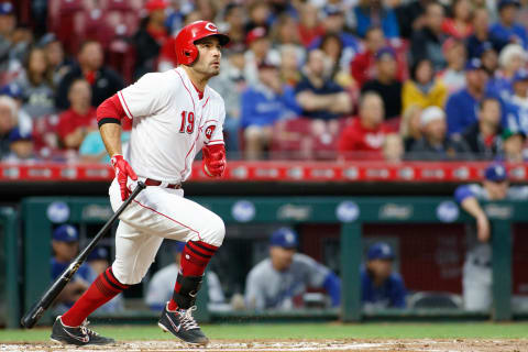 CINCINNATI, OH – SEPTEMBER 10: Joey Votto #19 of the Cincinnati Reds hits the ball in the first inning against the Los Angeles Dodgers at Great American Ball Park on September 10, 2018 in Cincinnati, Ohio. (Photo by Justin Casterline/Getty Images)