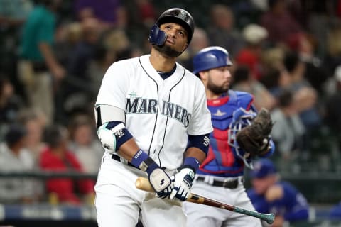 SEATTLE, WA – SEPTEMBER 27: Robinson Cano #22 of the Seattle Mariners reacts after hitting a foul ball in the first inning against the Texas Rangers during their game at Safeco Field on September 27, 2018 in Seattle, Washington. (Photo by Abbie Parr/Getty Images)