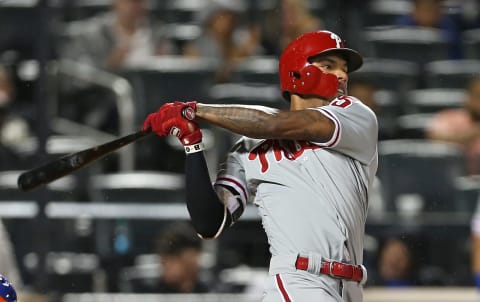 NEW YORK, NY – SEPTEMBER 08: Nick Williams #5 of the Philadelphia Phillies in action against the New York Mets during a game at Citi Field on September 8, 2018 in the Flushing neighborhood of the Queens borough of New York City. The Mets defeated the Phillies 10-5. (Photo by Rich Schultz/Getty Images)