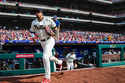 PHILADELPHIA, PA – MAY 26: Aaron Altherr #23 of the Philadelphia Phillies takes the field before the game against the Toronto Blue Jays at Citizens Bank Park on Saturday, May 26, 2018 in Philadelphia, Pennsylvania. (Photo by Rob Tringali/MLB Photos via Getty Images)