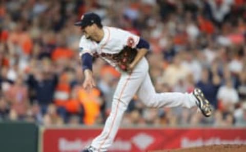 HOUSTON, TX – OCTOBER 17: Charlie Morton #50 of the Houston Astros pitches in the first inning against the Boston Red Sox during Game Four of the American League Championship Series at Minute Maid Park on October 17, 2018 in Houston, Texas. (Photo by Elsa/Getty Images)