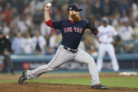 LOS ANGELES, CA – OCTOBER 27: Craig Kimbrel #46 of the Boston Red Sox pitches in the ninth inning during Game 4 of the 2018 World Series against the Los Angeles Dodgers at Dodger Stadium on Saturday, October 27, 2018, in Los Angeles, California. (Photo by Rob Leiter/MLB Photos via Getty Images)